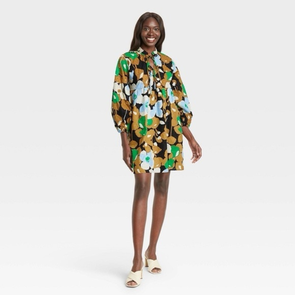 Who What Wear Floral Print Puff Sleeve Swiss Dot Mini Dress